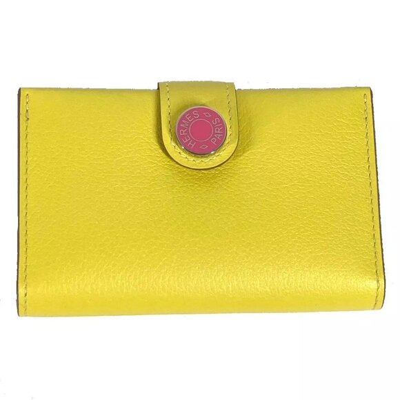 HERMES Bicolor R.M.S Business Card Holder Pass Case Folded Yellow/pink Unused - Picture 9 of 10